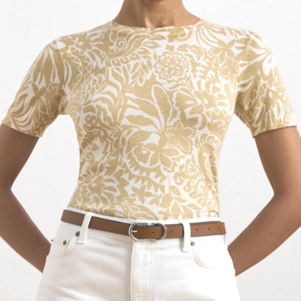 Authentic New With Tag Ralph Lauren Beige Floral Short Sleeve Top